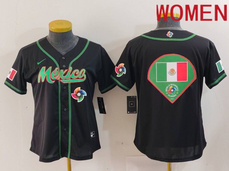 Women 2024 World Cub Mexico Blank Black Nike MLB Jersey style 14->women mlb jersey->Women Jersey